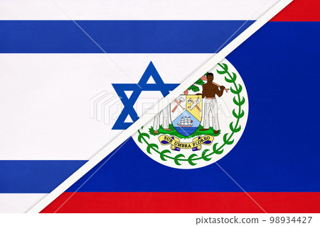 Israel and Belize, symbol of country. Israeli vs Belizean national flags. 98934427