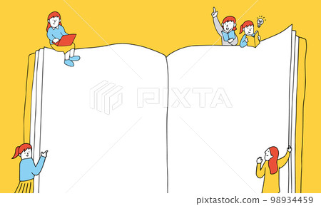 A notebook-shaped illustration frame A frame for titles where various women gather 98934459