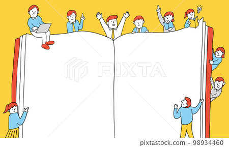筆記本形狀的插圖框各種人聚集的標題框 筆記本形狀的插圖框各種人聚集的標題框 98934460