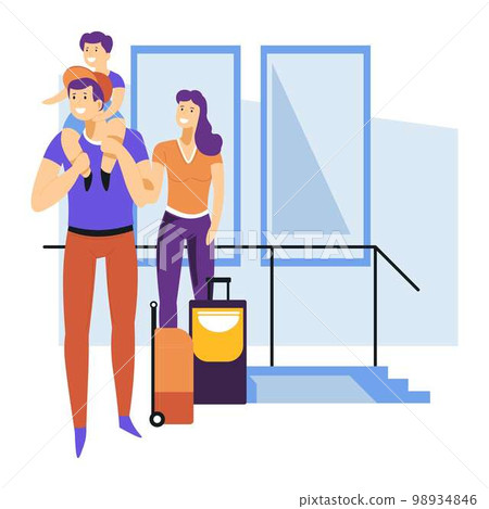 Tourism family waiting for flight departure or arrival baggage 98934846