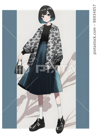 東京時尚風格鮑勃剪裁女性動漫風格插圖“AI 生成圖像” 98934857