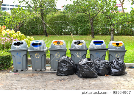 Waste separation for recycle and reuse, Collection of different type of waste Waste separation for recycle and reuse, Collection of different type of waste 98934907