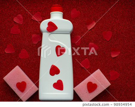 cleaning stuff on red background cleaning stuff on red background 98934954