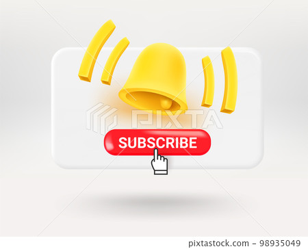 Pop up window with red button and yellow remainder bell. Subscribe concept. 3d vector illustration 98935049