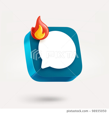Chat application icon with bonfire. 3d vector icon isolated on white background Chat application icon with bonfire. 3d vector icon isolated on white background 98935050