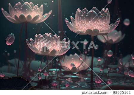 Dreamlike image of light glow lotus flower or water lily with transparent pink 98935101