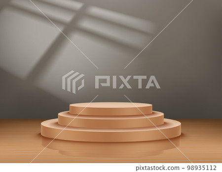 Studio with wood floor and golden podium. Vector 3d illustration Studio with wood floor and golden podium. Vector 3d illustration 98935112