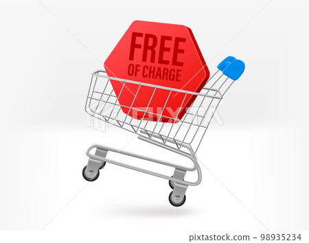 Shopping cart with discount label. 3d vector isolated illustration Shopping cart with discount label. 3d vector isolated illustration 98935234