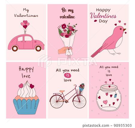 Set of Valentine's Day greeting cards. Vector illustration 98935303