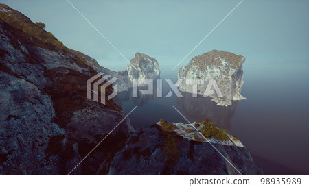 white cliffs with grass over the ocean 98935989