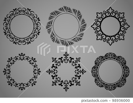 Set of decorative frames Elegant vector element for design in Eastern style, place for text. Floral black and gray borders. Lace illustration for invitations and greeting cards Set of decorative frames Elegant vector element for design in Eastern style, place for text. Floral black and gray borders. Lace illustration for invitations and greeting cards 98936000