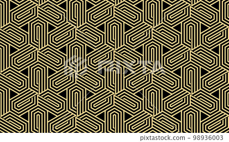 Abstract geometric pattern. A seamless vector background. Gold and black ornament. Graphic modern pattern. Simple lattice graphic design Abstract geometric pattern. A seamless vector background. Gold and black ornament. Graphic modern pattern. Simple lattice graphic design 98936003