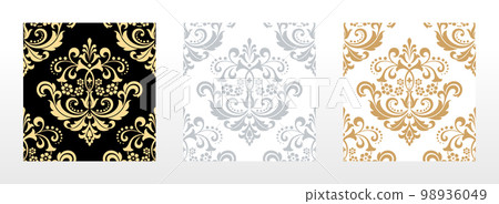 Wallpapers in the style of Baroque. Seamless vector backgrounds. Set of colored floral ornaments. Graphic patterns for fabric, wallpaper, packaging. Ornate Damask flower ornaments Wallpapers in the style of Baroque. Seamless vector backgrounds. Set of colored floral ornaments. Graphic patterns for fabric, wallpaper, packaging. Ornate Damask flower ornaments 98936049