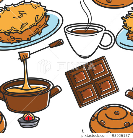 Swiss cuisine traditional food and drink seamless pattern 98936187