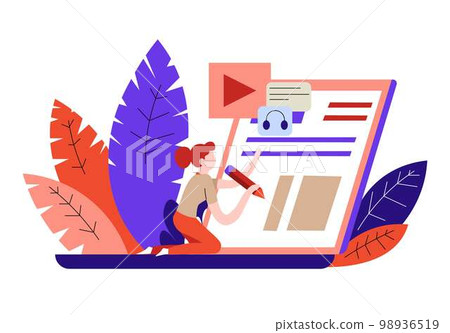 Student writing online test Internet education girl and laptop 98936519