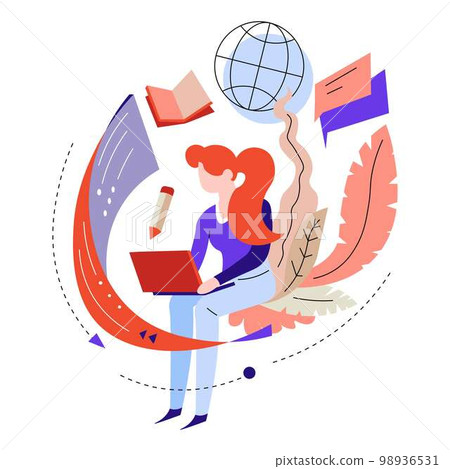 Girl learning through laptop online education or training abstract concept Girl learning through laptop online education or training abstract concept 98936531