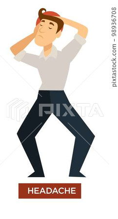 Headache sunstroke symptom isolated male character pain 98936708