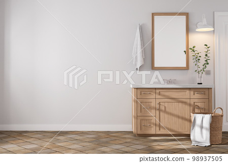 Modern contemporary style bathroom with empty white wall for copy space 3d render 98937505