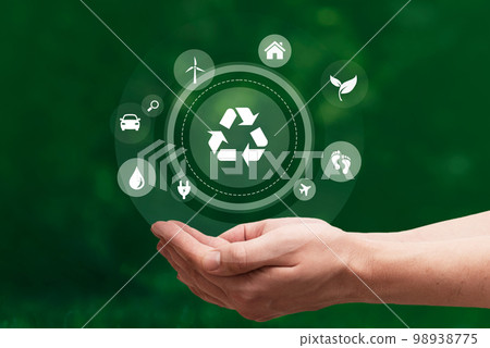 Hand with recycling and eco symbols 98938775