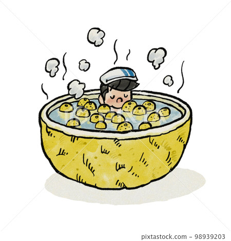 在柚子形浴缸中浸泡柚子熱水 在柚子形浴缸中浸泡柚子熱水 98939203