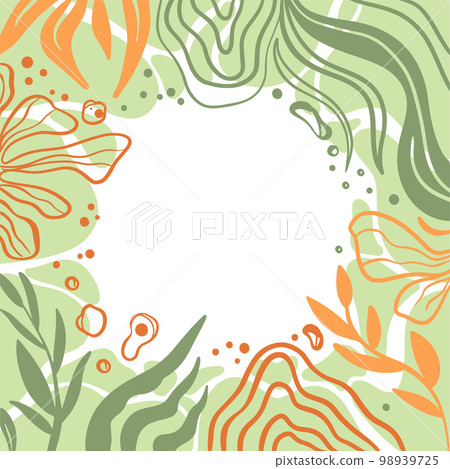 EBRU STYLE FRAME Flat Blurry Abstract Organic Shapes Bright Colors Motif Hand Drawn Fabric Print Textile Background Modern Matisse Design Creative Art Cloth 98939725