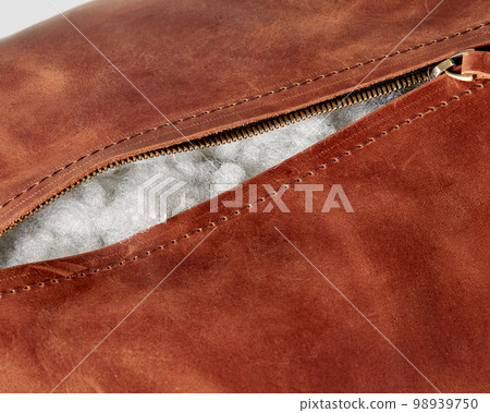 Copper-coloured genuine leather seat cushion with holofiber filling 98939750