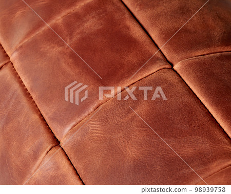 Background of stitched square patches of copper-coloured leather Background of stitched square patches of copper-coloured leather 98939758