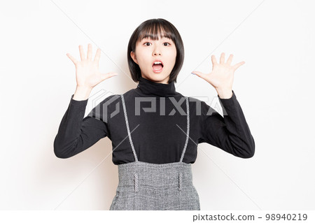 Surprised young woman in black clothes 98940219