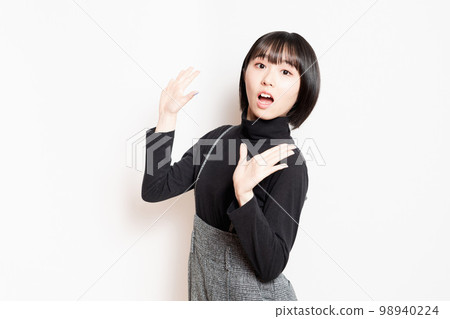 Surprised young woman in black clothes Surprised young woman in black clothes 98940224