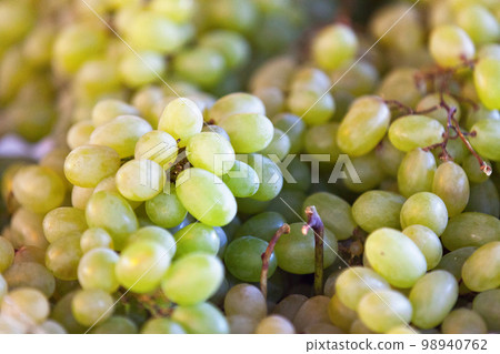 Stack of White Grapes on a market stall 98940762