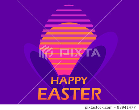 Easter egg and bunny ears in a 80s futuristic style. Happy Easter banner in synthwave and retrowave style. Design for postcard, greeting card, poster. Vector illustration 98941477