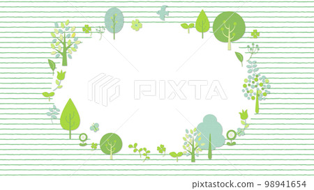 鳥兒和蝴蝶飛來飛去,樹和花框背景條紋 鳥兒和蝴蝶飛來飛去,樹和花框背景條紋 98941654