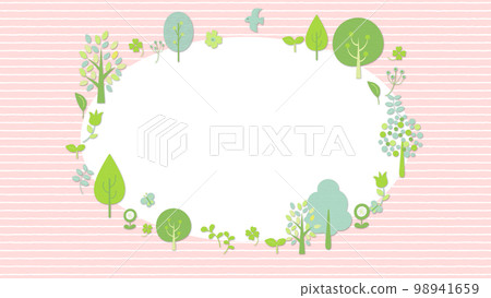 Birds and butterflies fly around, tree and flower frame background stripe Birds and butterflies fly around, tree and flower frame background stripe 98941659