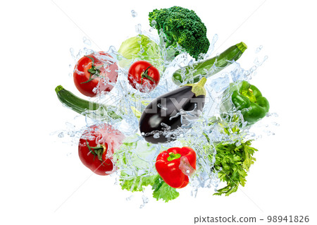 Fresh vegetables splashing in clear water splash. Concept healthy diet food diet 98941826
