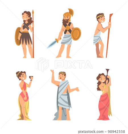 Greeks or Hellenes People Character in Ethnic Clothing Vector Illustration Set 98942338