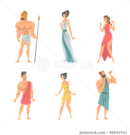 Greeks or Hellenes People Character in Ethnic Chiton Clothing Vector Illustration Set Greeks or Hellenes People Character in Ethnic Chiton Clothing Vector Illustration Set 98942341
