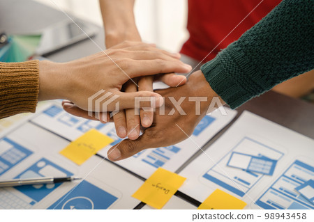 designer collaborate teamwork in meeting office. Business Finance Network group people negotiation to work success. 98943458