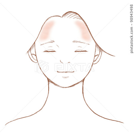 前額線條畫上有黃褐斑的女性臉部特寫圖 98943498