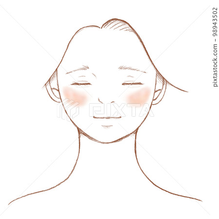 A close-up illustration of a woman's face with chloasma on her cheeks Line drawing 98943502