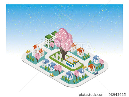 3D(櫻花盛開的春天的美麗街道和生活的風景) 3D(櫻花盛開的春天的美麗街道和生活的風景) 98943615