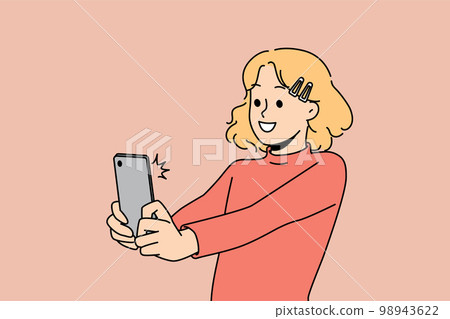 Smiling girl make selfie on cellphone 98943622