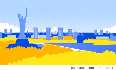 Motherland Monument in front of the Kyiv landscape 98944993