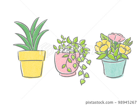 Houseplants and flower pots Cute and simple hand drawn illustration set 98945267