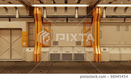 Futuristic architecture Sci-Fi spaceship hallway interior 98945454