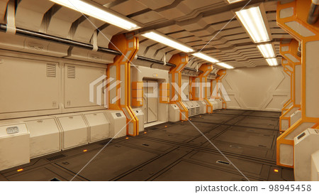 Futuristic architecture Sci-Fi spaceship hallway interior Futuristic architecture Sci-Fi spaceship hallway interior 98945458