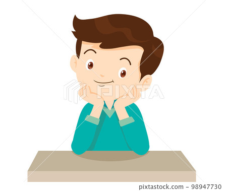 children thinking sitting and rest chin in hands children thinking sitting and rest chin in hands 98947730