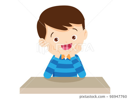 children thinking sitting and rest chin in hands children thinking sitting and rest chin in hands 98947760