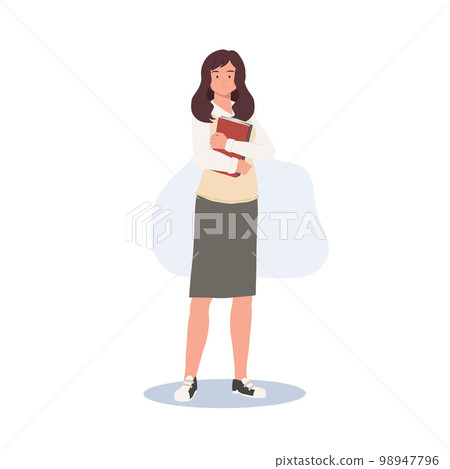 Korean student character. Full length of female student in school uniforms hoolding book. Learning Education concept. 98947796
