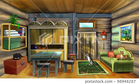 Domestic cats in a fairy tale house illustration Domestic cats in a fairy tale house illustration 98948287
