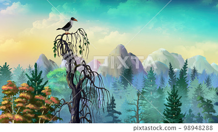Crow on top of a tree illustration Crow on top of a tree illustration 98948288